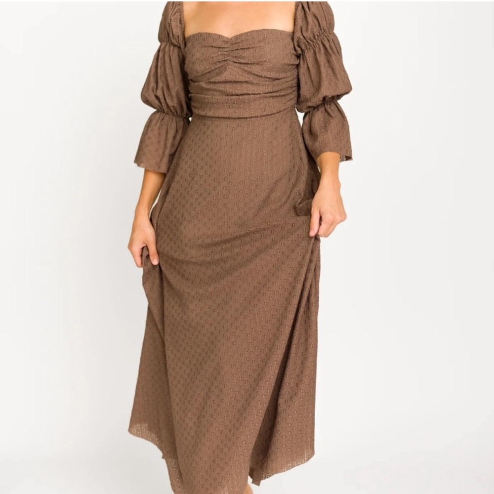 Brown Maxi Dress with Puff Sleeves